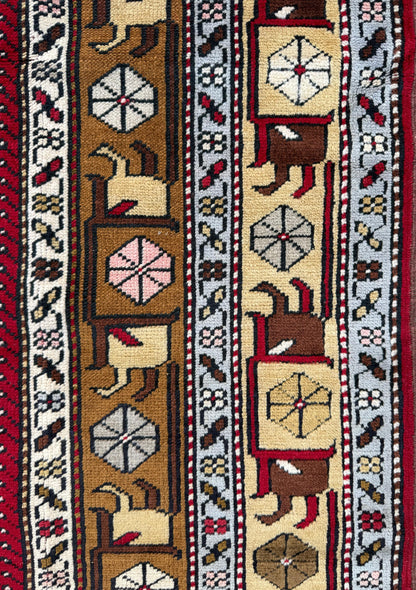 Hand Knotted Wool Kurdi Rug – 7x4 ft Geometric Tribal Area Rug 1990s