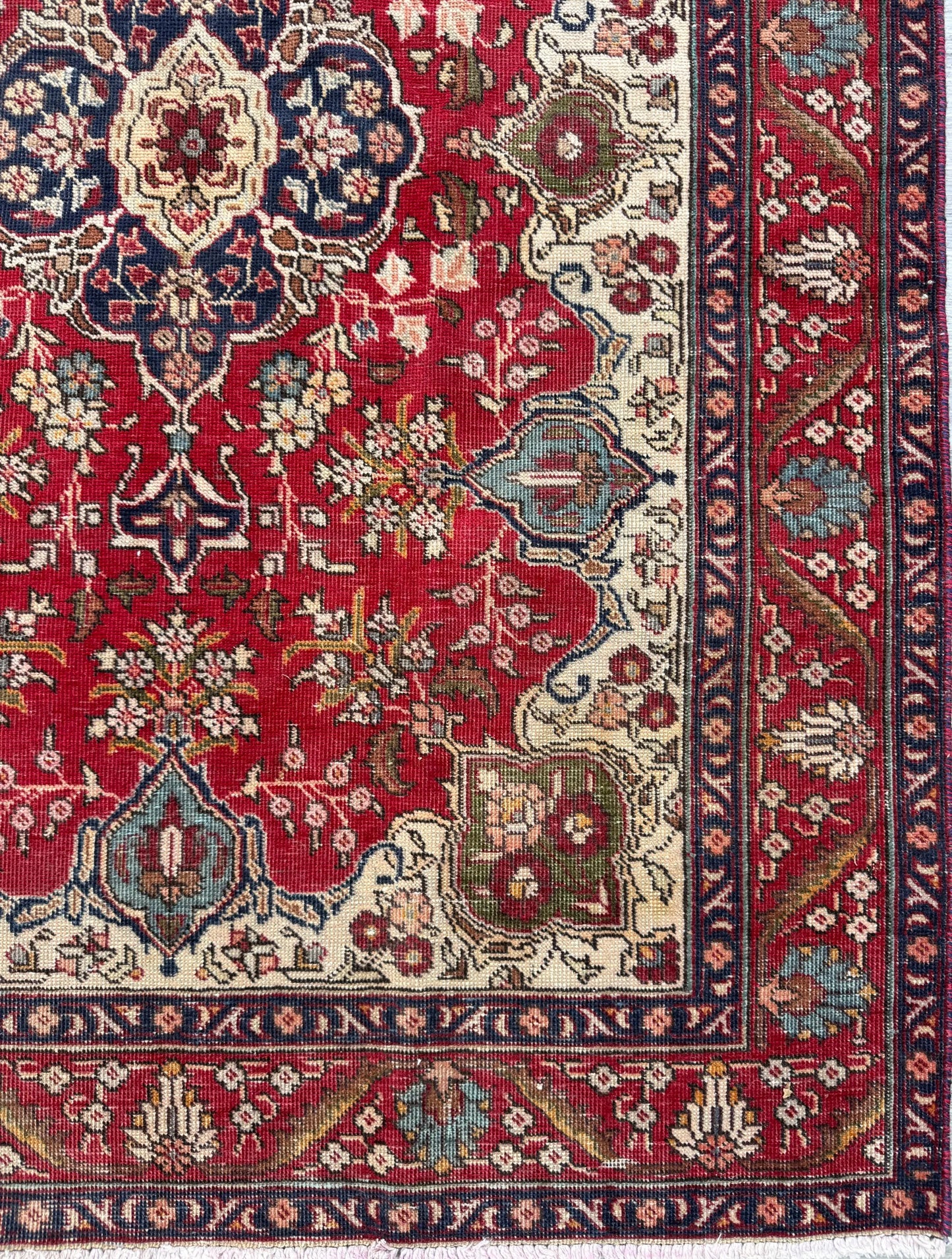Vintage Hand Knotted Wool Area Rug – 1980s Tribal Geometric Tabriz Design 6.1 × 4.4 ft