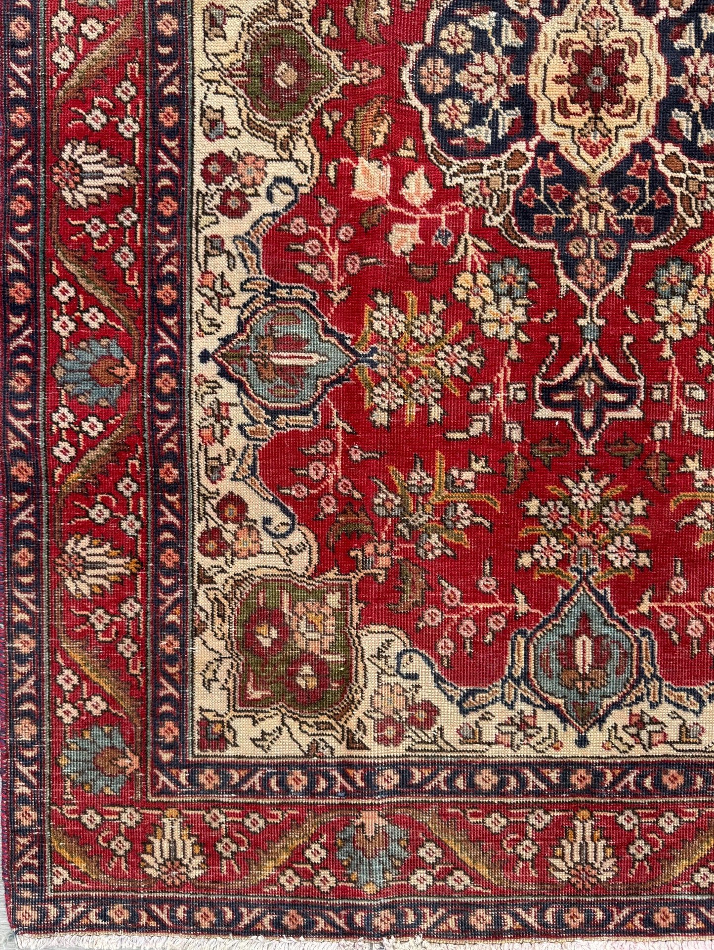 Vintage Hand Knotted Wool Area Rug – 1980s Tribal Geometric Tabriz Design 6.1 × 4.4 ft