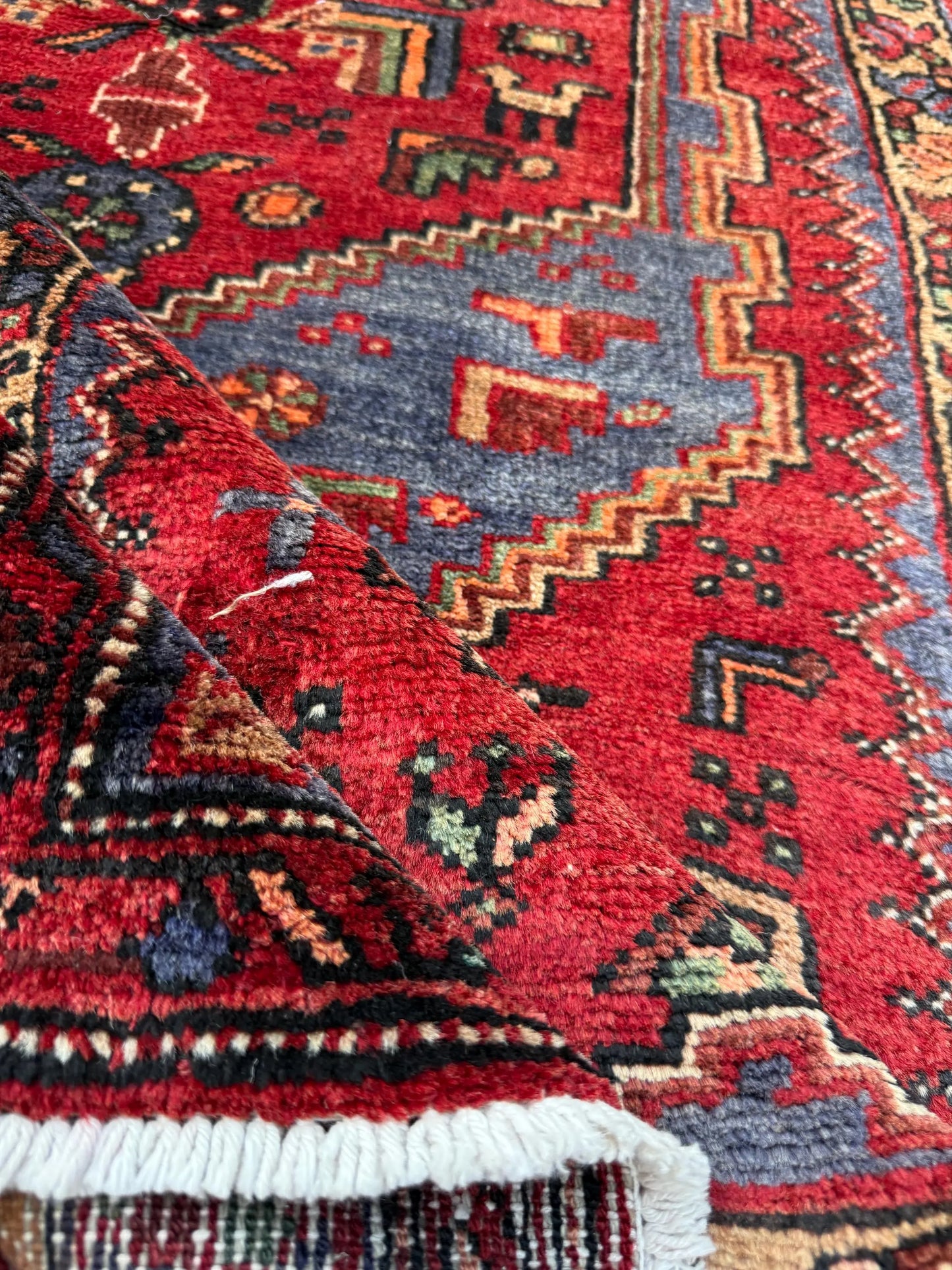Vintage Hand-Knotted Wool Rug – Geometric Anatolian Village Design 3.9x7 ft