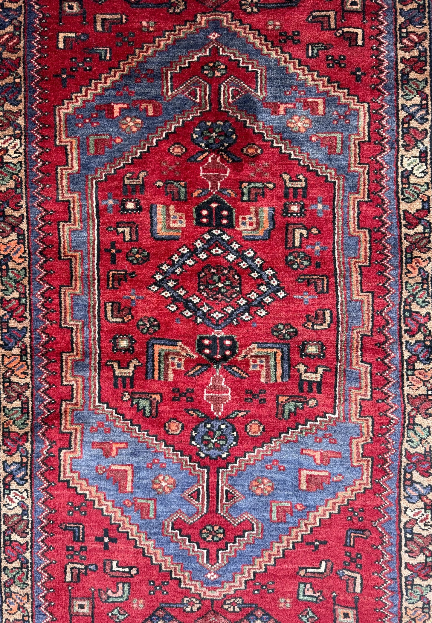Vintage Hand-Knotted Wool Rug – Geometric Anatolian Village Design 3.9x7 ft