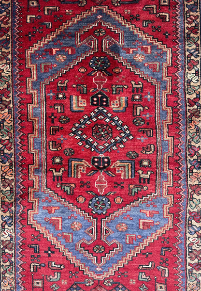 Vintage Hand-Knotted Wool Rug – Geometric Anatolian Village Design 3.9x7 ft