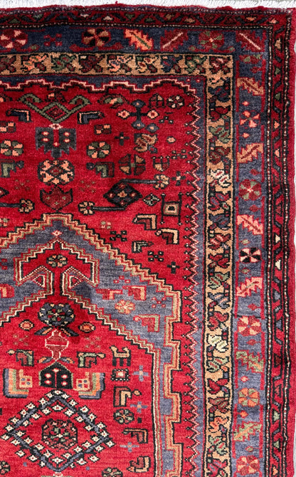 Vintage Hand-Knotted Wool Rug – Geometric Anatolian Village Design 3.9x7 ft