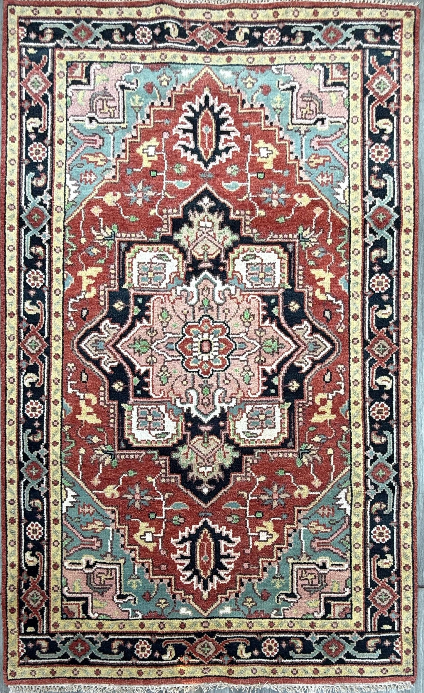 Handmade Wool Oushak Rug – Multicolored Geometric Bohemian Area Rug 5x8 ft