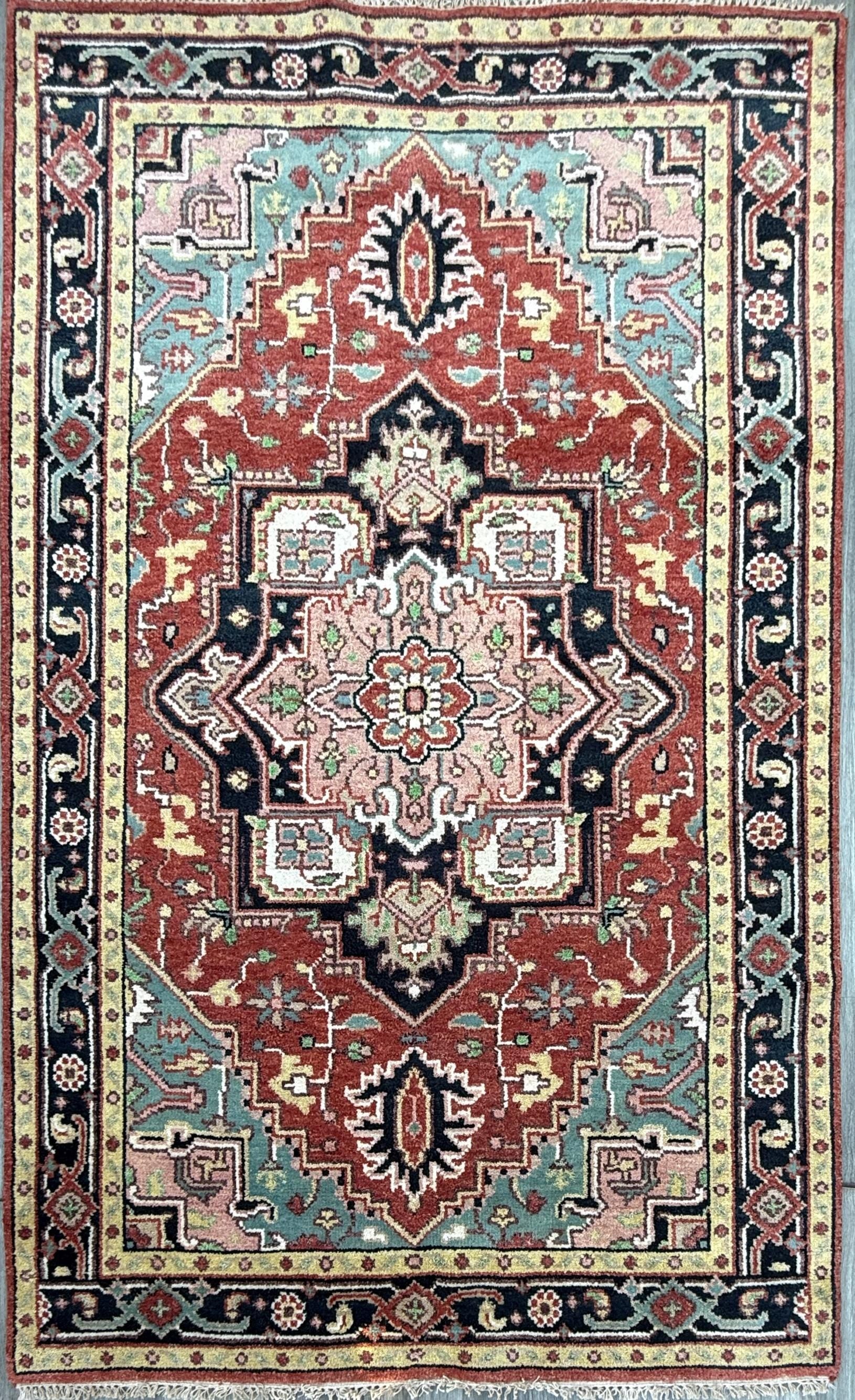 Handmade Wool Oushak Rug – Multicolored Geometric Bohemian Area Rug 5x8 ft