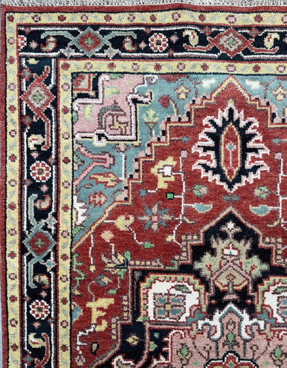 Handmade Wool Oushak Rug – Multicolored Geometric Bohemian Area Rug 5x8 ft