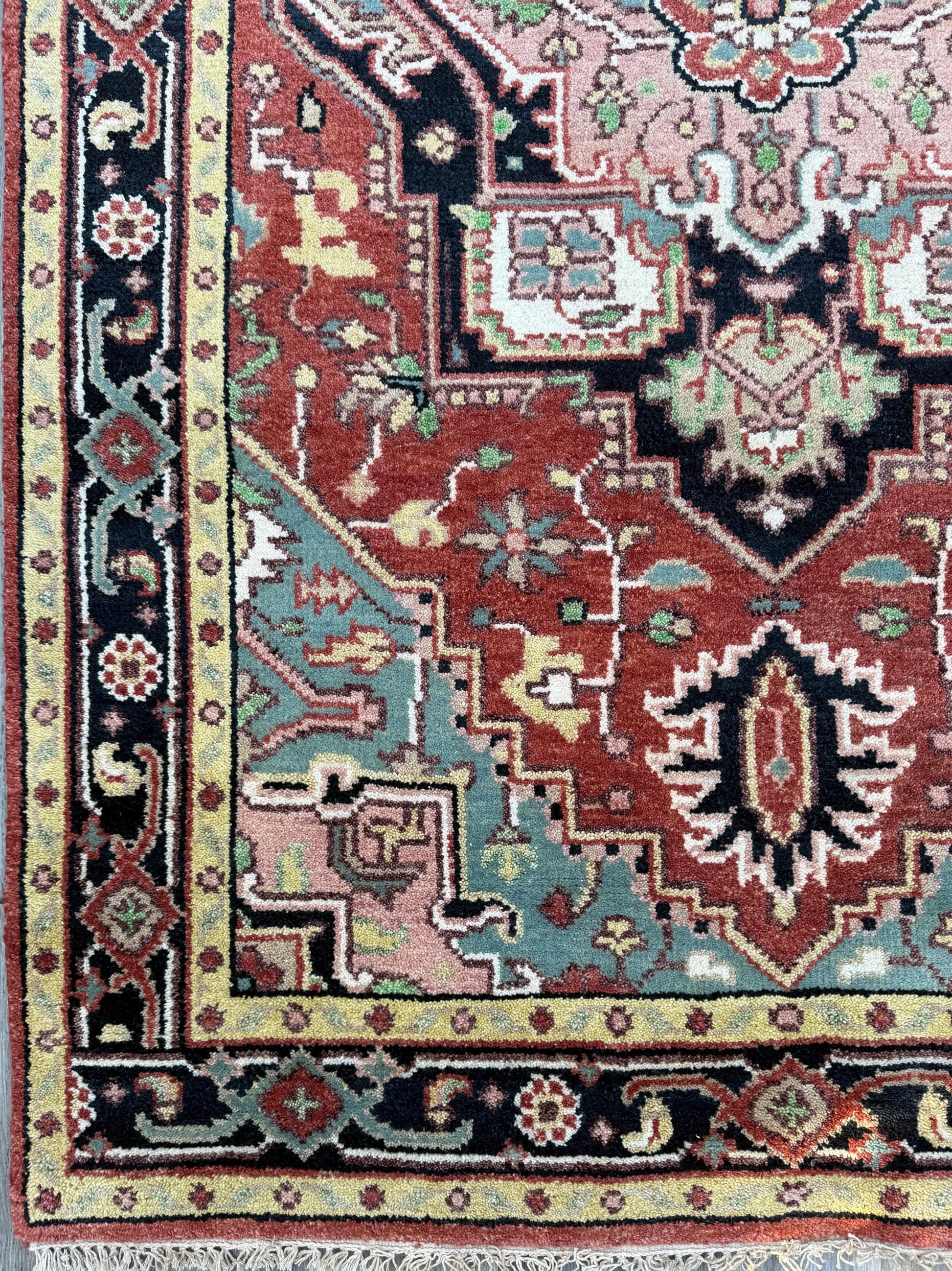 Handmade Wool Oushak Rug – Multicolored Geometric Bohemian Area Rug 5x8 ft