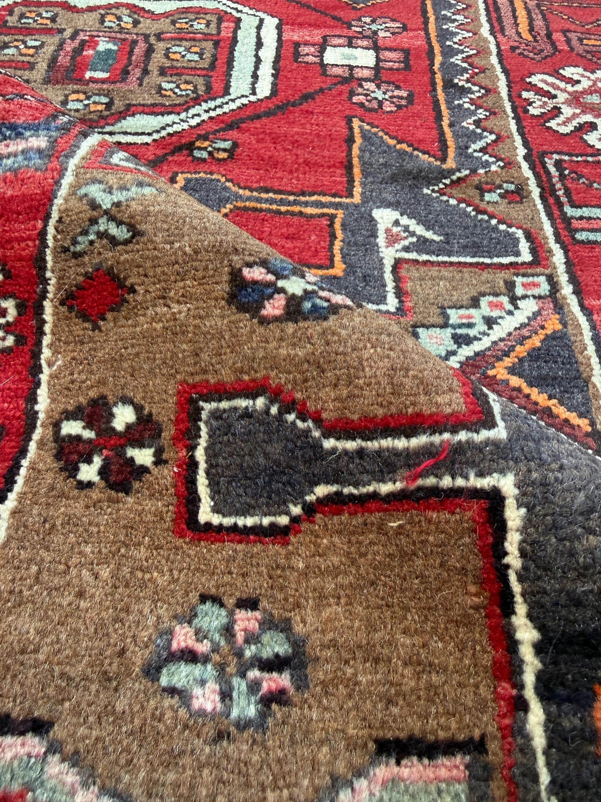 Vintage Turkish Rug 3.6x10.1 ft Hand Knotted Wool Anatolian Geometric Runner 1970s