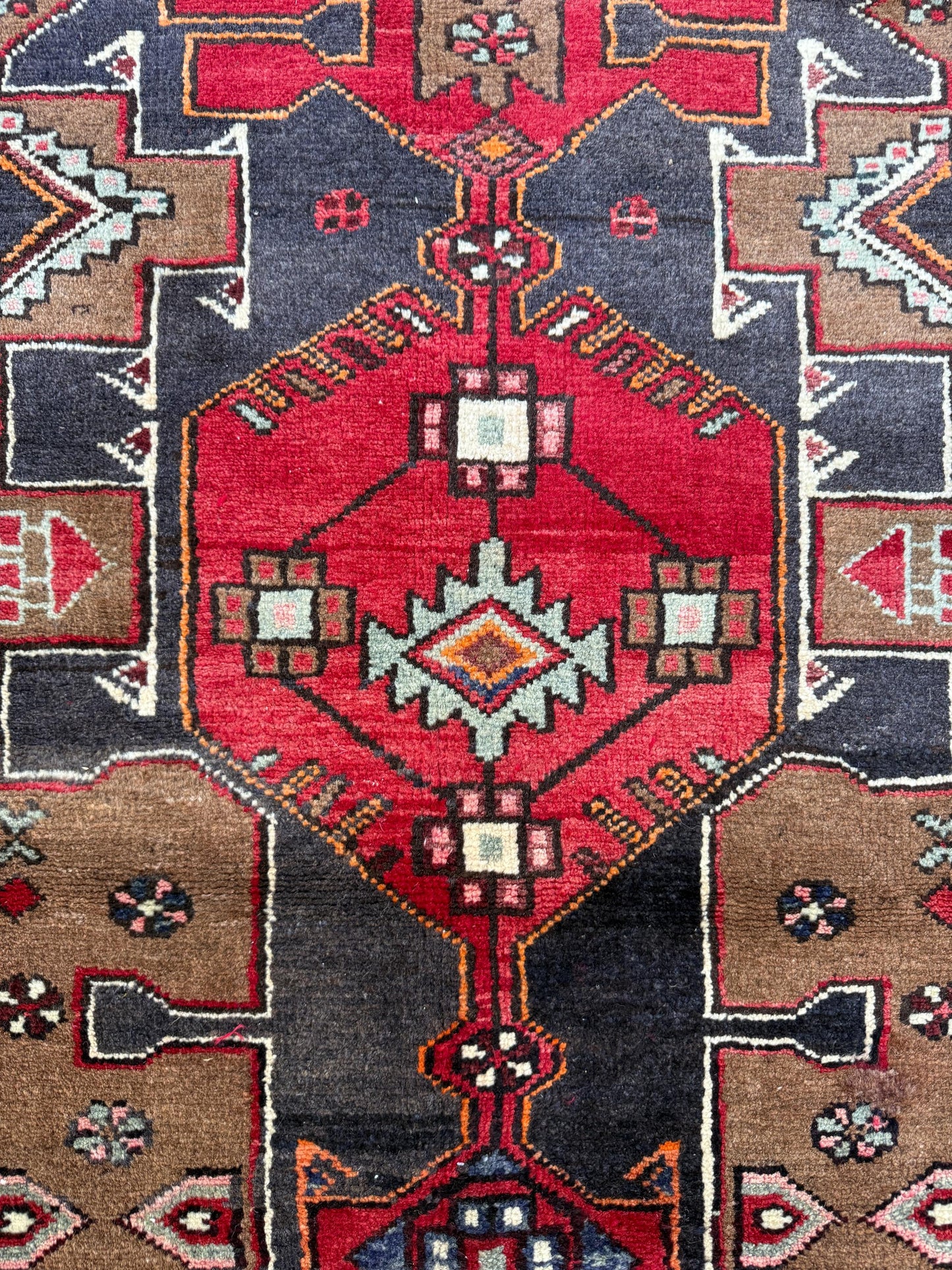Vintage Turkish Rug 3.6x10.1 ft Hand Knotted Wool Anatolian Geometric Runner 1970s
