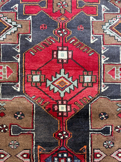 Vintage Turkish Rug 3.6x10.1 ft Hand Knotted Wool Anatolian Geometric Runner 1970s