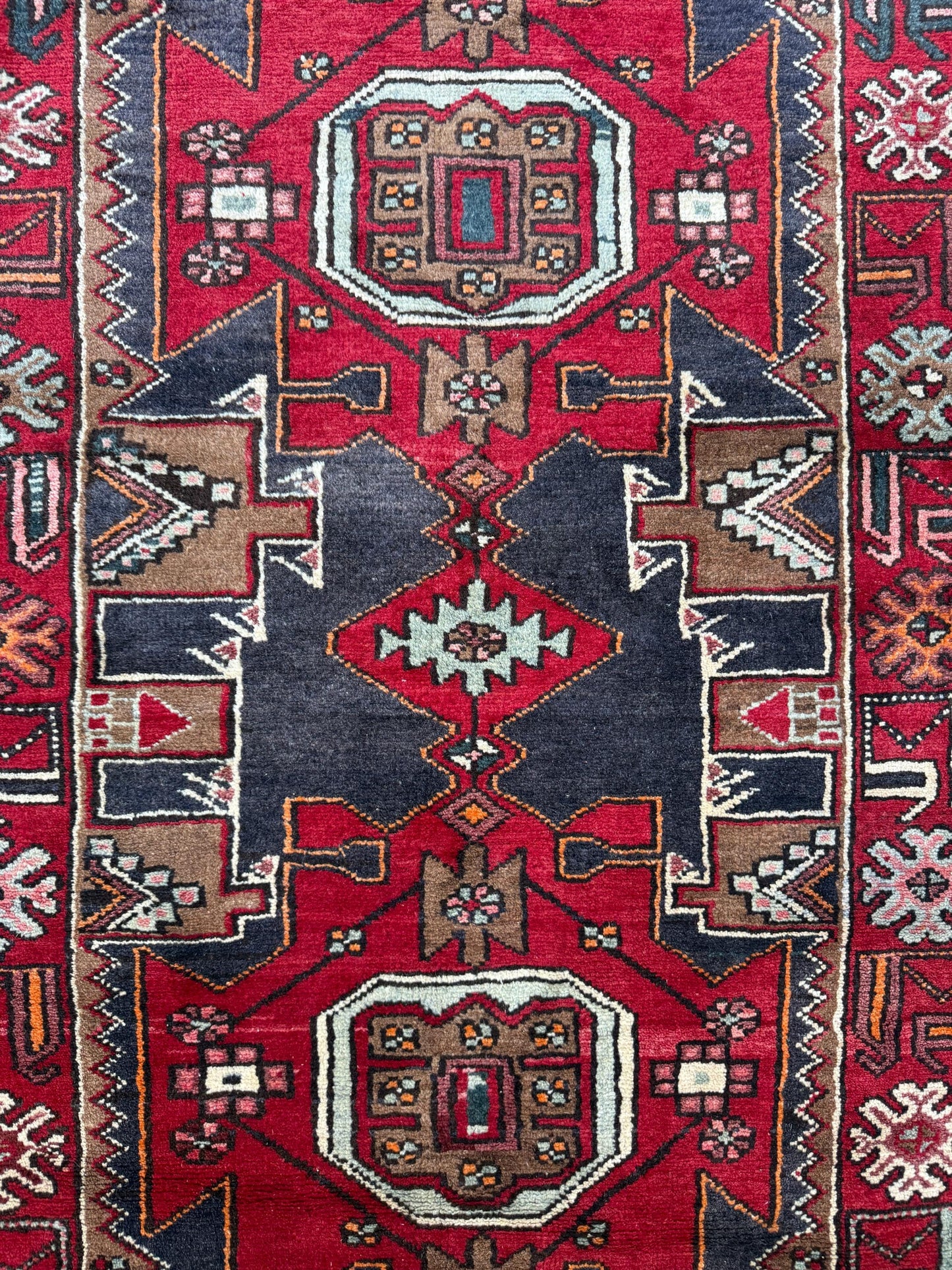 Vintage Turkish Rug 3.6x10.1 ft Hand Knotted Wool Anatolian Geometric Runner 1970s