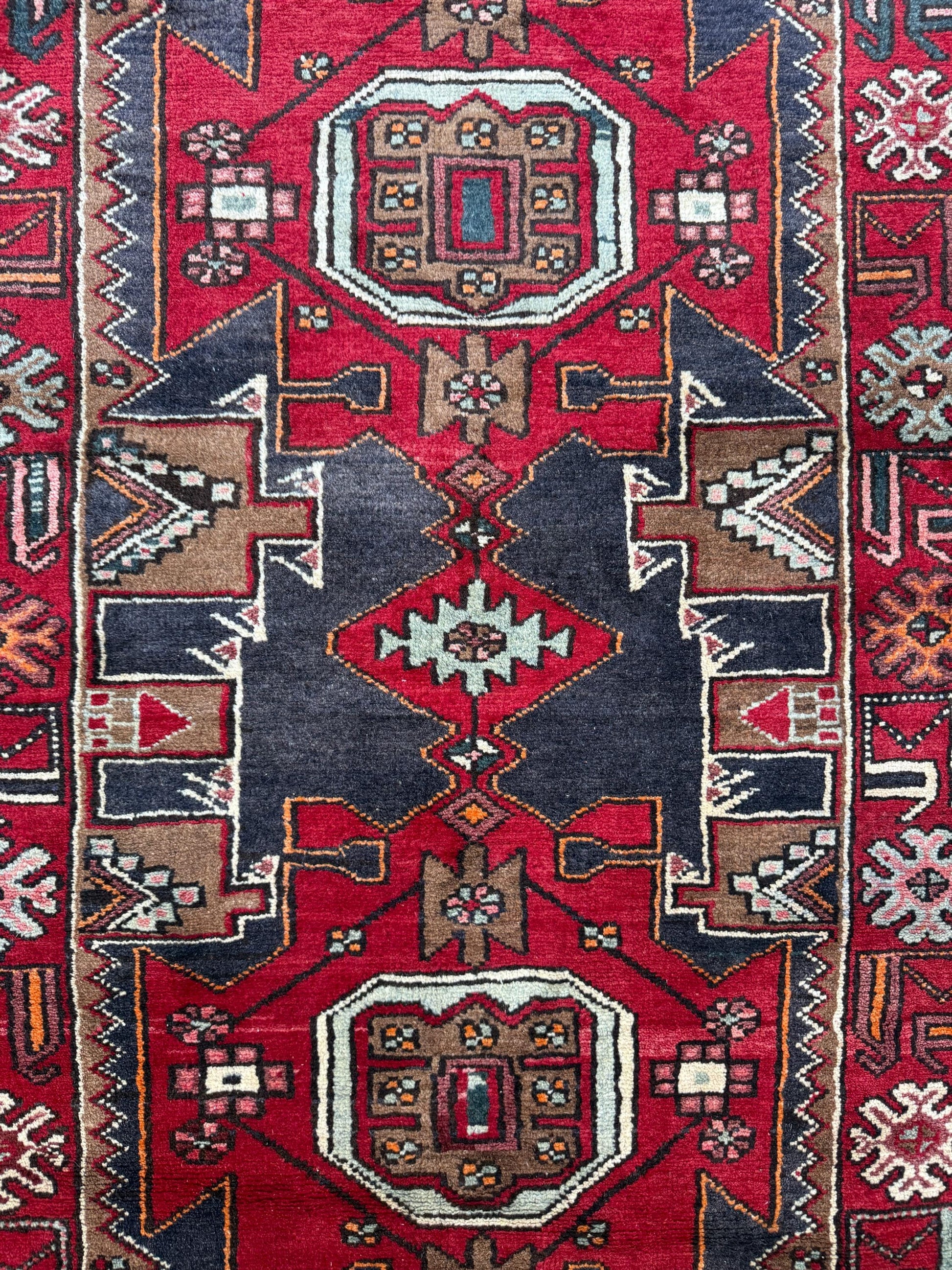Vintage Turkish Rug 3.6x10.1 ft Hand Knotted Wool Anatolian Geometric Runner 1970s