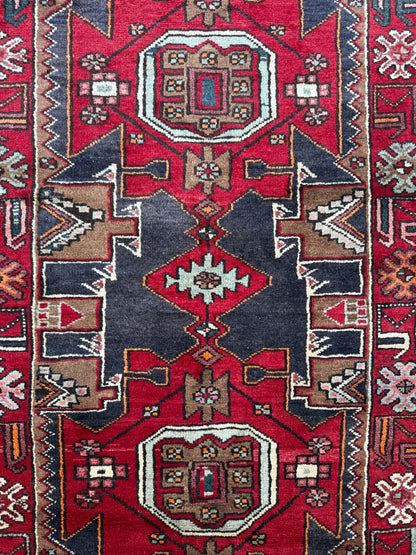 Vintage Turkish Rug 3.6x10.1 ft Hand Knotted Wool Anatolian Geometric Runner 1970s