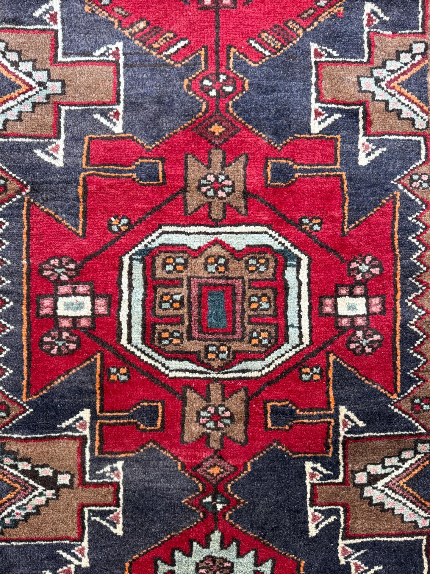 Vintage Turkish Rug 3.6x10.1 ft Hand Knotted Wool Anatolian Geometric Runner 1970s