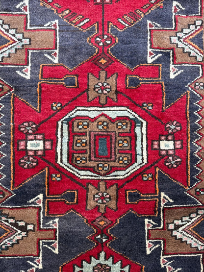Vintage Turkish Rug 3.6x10.1 ft Hand Knotted Wool Anatolian Geometric Runner 1970s