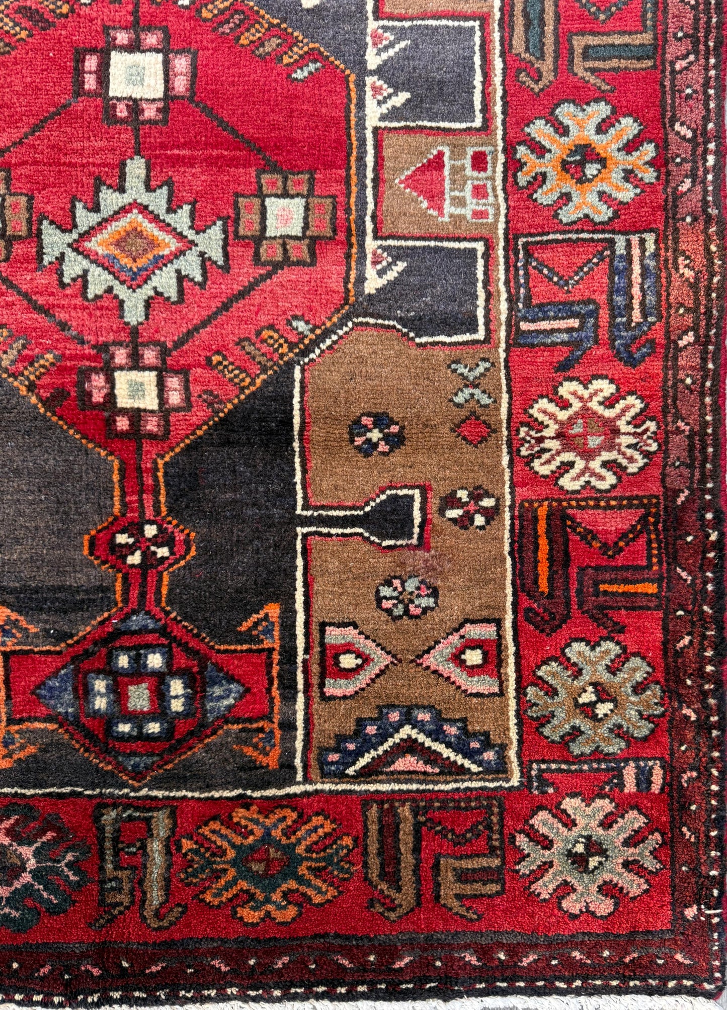 Vintage Turkish Rug 3.6x10.1 ft Hand Knotted Wool Anatolian Geometric Runner 1970s