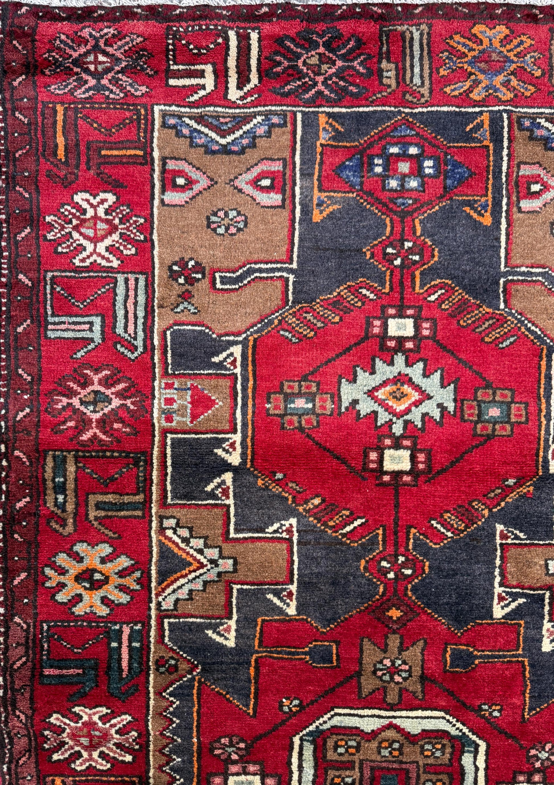 Vintage Turkish Rug 3.6x10.1 ft Hand Knotted Wool Anatolian Geometric Runner 1970s