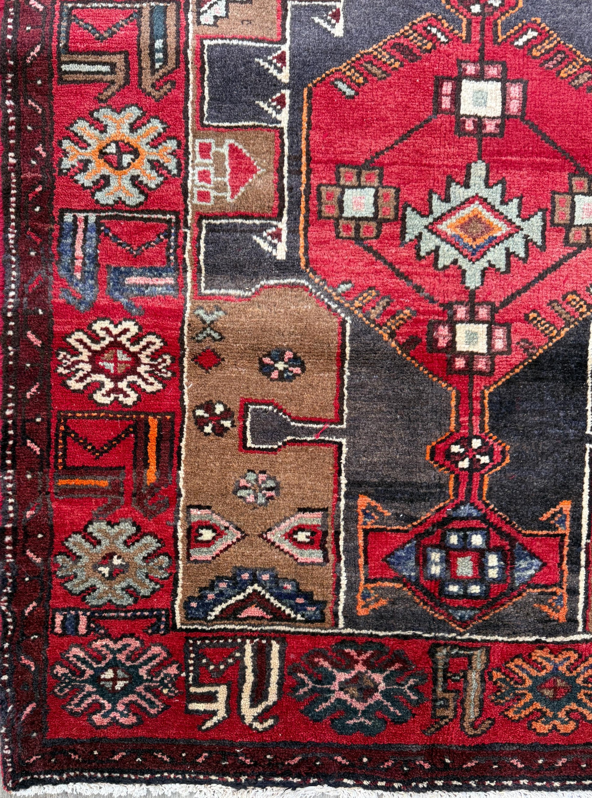 Vintage Turkish Rug 3.6x10.1 ft Hand Knotted Wool Anatolian Geometric Runner 1970s