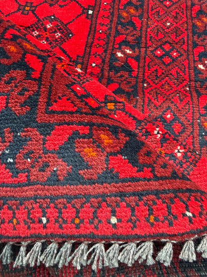 Vintage Afghan Turkmen Rug 6.4x3.3 ft Hand Knotted Wool Basheeri Tribal Area Rug 1990s
