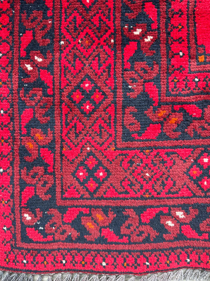 Vintage Afghan Turkmen Rug 6.4x3.3 ft Hand Knotted Wool Basheeri Tribal Area Rug 1990s