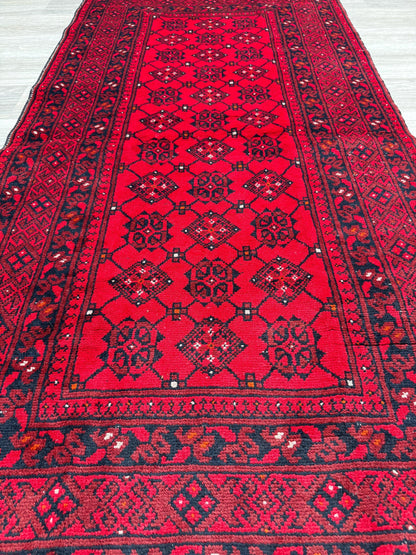 Vintage Afghan Turkmen Rug 6.4x3.3 ft Hand Knotted Wool Basheeri Tribal Area Rug 1990s