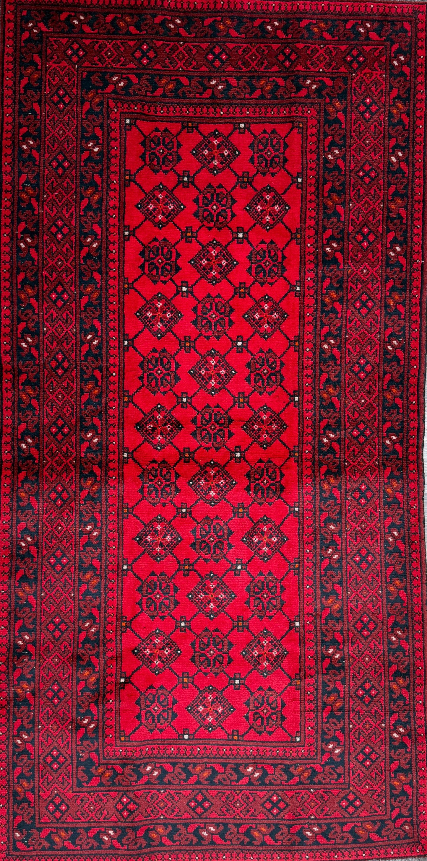 Vintage Afghan Turkmen Rug 6.4x3.3 ft Hand Knotted Wool Basheeri Tribal Area Rug 1990s