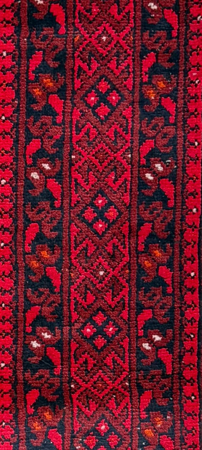 Vintage Afghan Turkmen Rug 6.4x3.3 ft Hand Knotted Wool Basheeri Tribal Area Rug 1990s