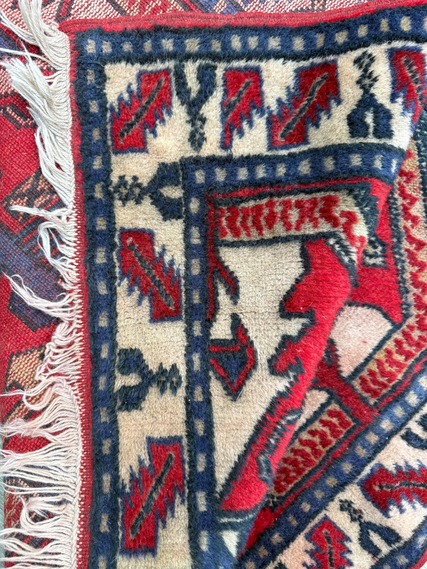 Vintage Kazak Style Rug 3x6 ft Hand Knotted Wool Tribal Geometric Area Rug 1980s