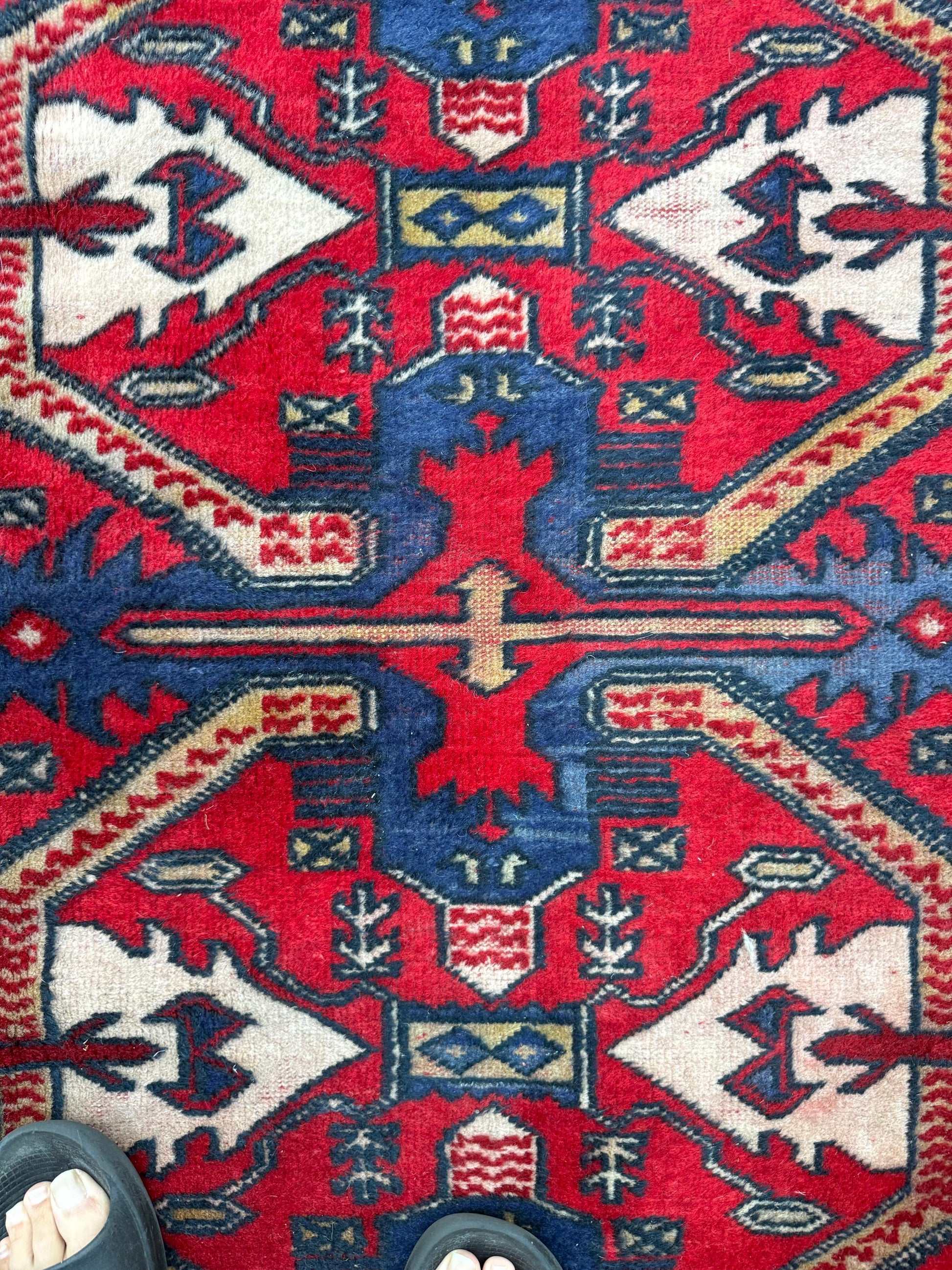 Vintage Kazak Style Rug 3x6 ft Hand Knotted Wool Tribal Geometric Area Rug 1980s