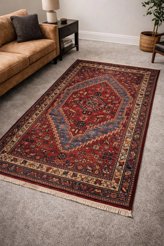 Vintage Hand-Knotted Wool Rug – Geometric Anatolian Village Design 3.9x7 ft