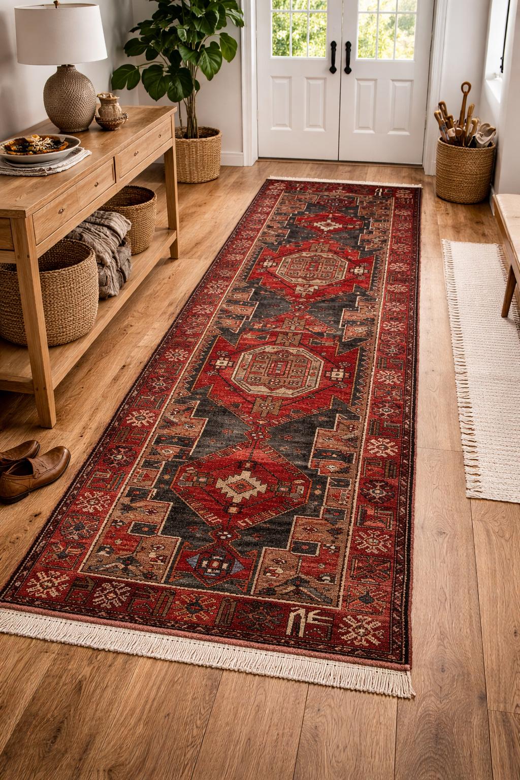 Vintage Turkish Rug 3.6x10.1 ft Hand Knotted Wool Anatolian Geometric Runner 1970s