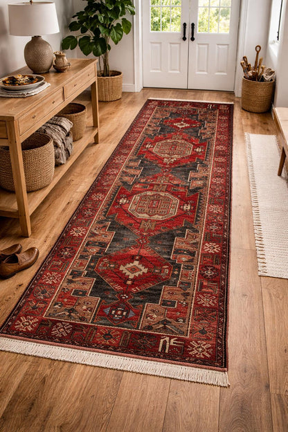 Vintage Turkish Rug 3.6x10.1 ft Hand Knotted Wool Anatolian Geometric Runner 1970s