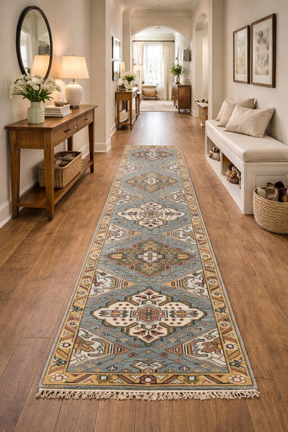 Turkish Oushak Rug 2.6x10.4 ft Handmade Multicolored Wool Runner Modern Bohemian Area Rug