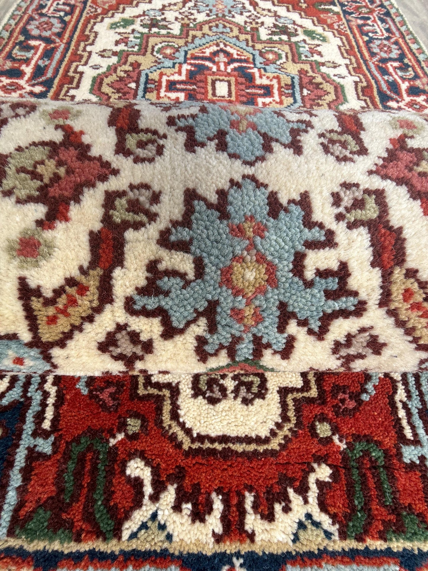 Turkish Heriz Serapi Rug 2.6x6 ft Geometric Wool Area Rug Modern Serapi Color Palette