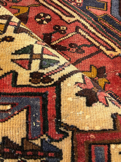Vintage Turkish Rug 7.3x10.6 ft – Hand Knotted Anatolian Tribal Geometric Area Rug – Authentic 1970s Wool Carpet