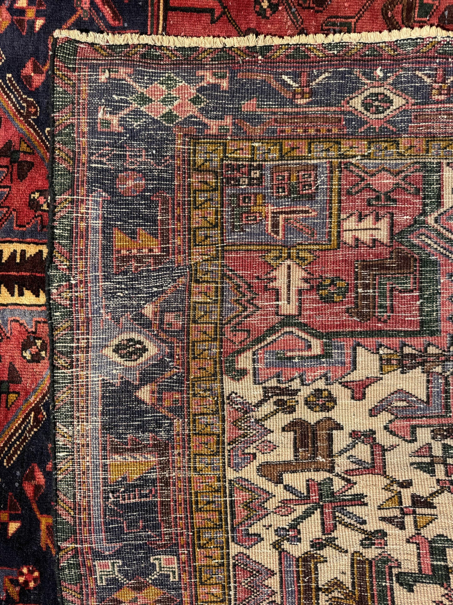 Vintage Turkish Rug 7.3x10.6 ft – Hand Knotted Anatolian Tribal Geometric Area Rug – Authentic 1970s Wool Carpet