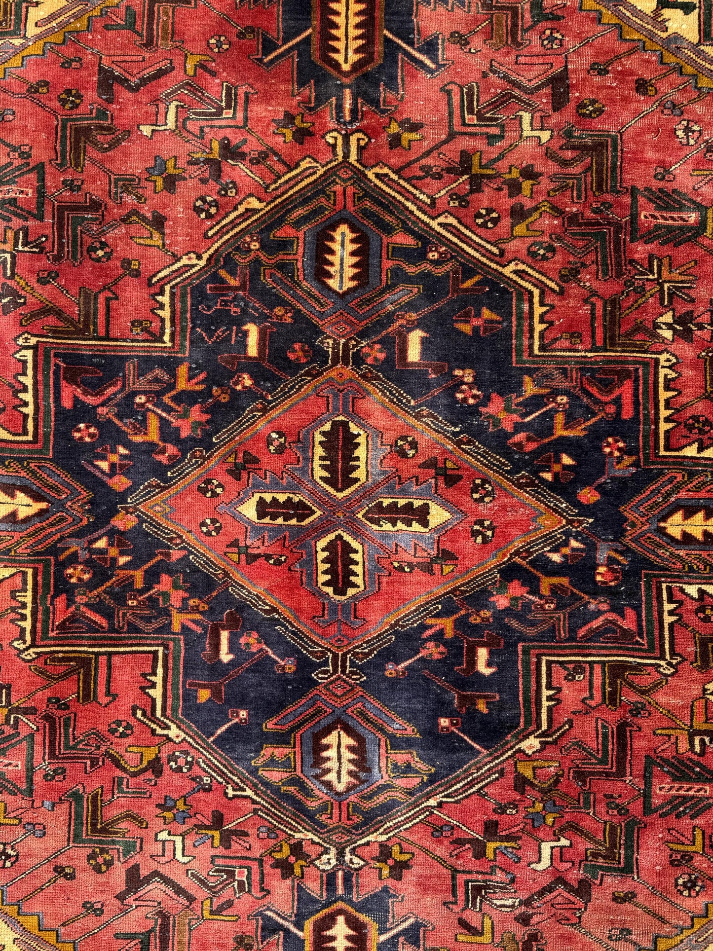 Vintage Turkish Rug 7.3x10.6 ft – Hand Knotted Anatolian Tribal Geometric Area Rug – Authentic 1970s Wool Carpet