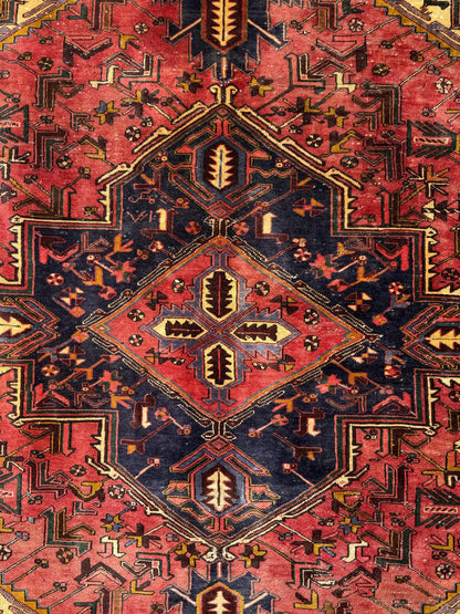 Vintage Turkish Rug 7.3x10.6 ft – Hand Knotted Anatolian Tribal Geometric Area Rug – Authentic 1970s Wool Carpet