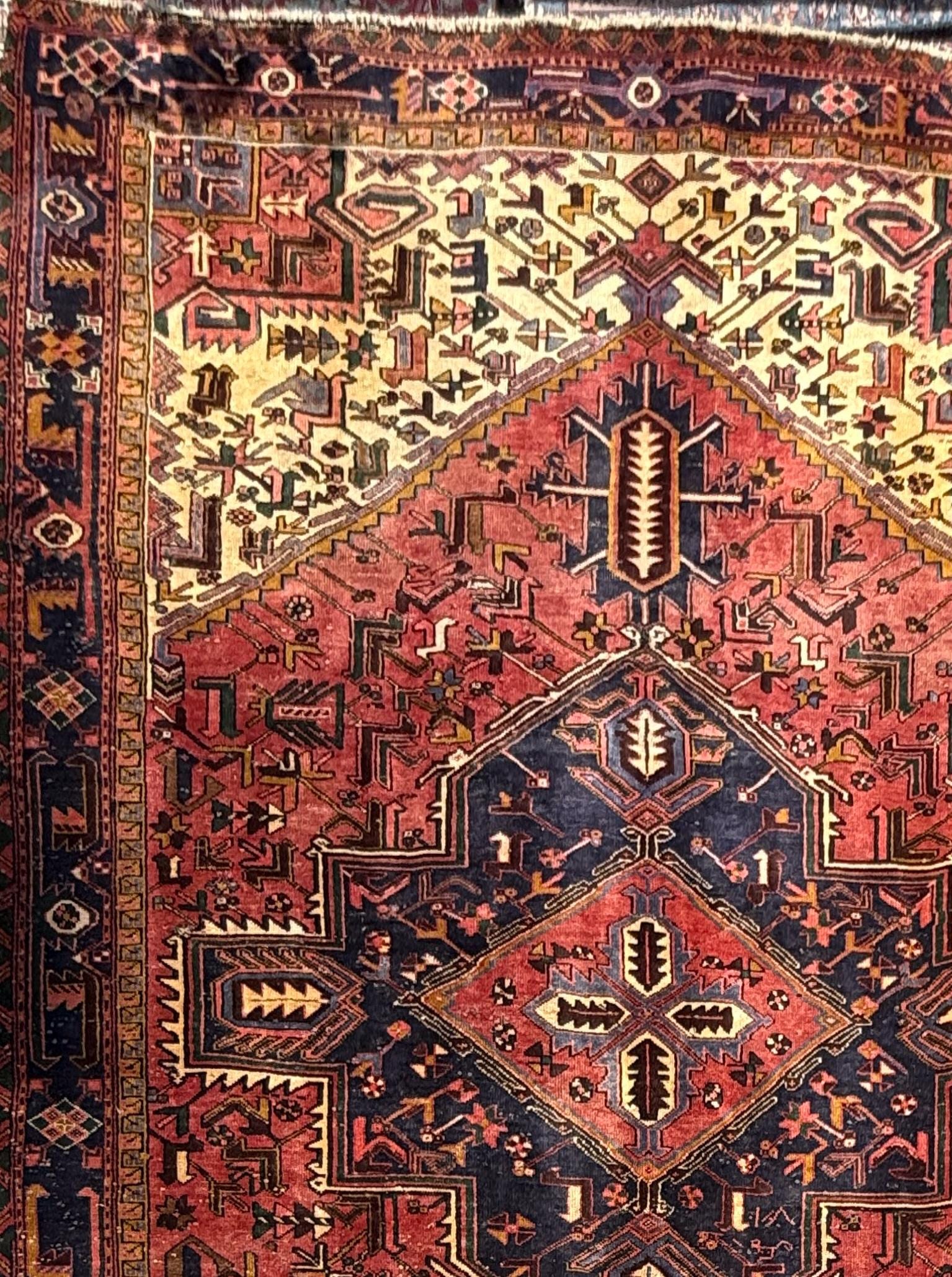 Vintage Turkish Rug 7.3x10.6 ft – Hand Knotted Anatolian Tribal Geometric Area Rug – Authentic 1970s Wool Carpet