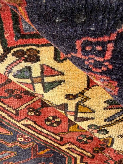 Vintage Turkish Rug 7.3x10.6 ft – Hand Knotted Anatolian Tribal Geometric Area Rug – Authentic 1970s Wool Carpet