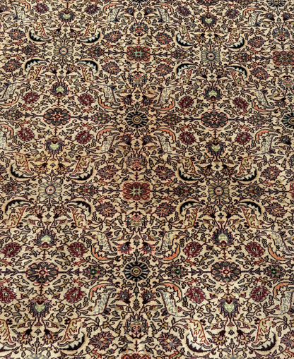 Vintage Hereke Turkish Rug 9x12 ft – Hand Knotted Wool Area Rug – Vegetable Dye Turkish Carpet – 1980s