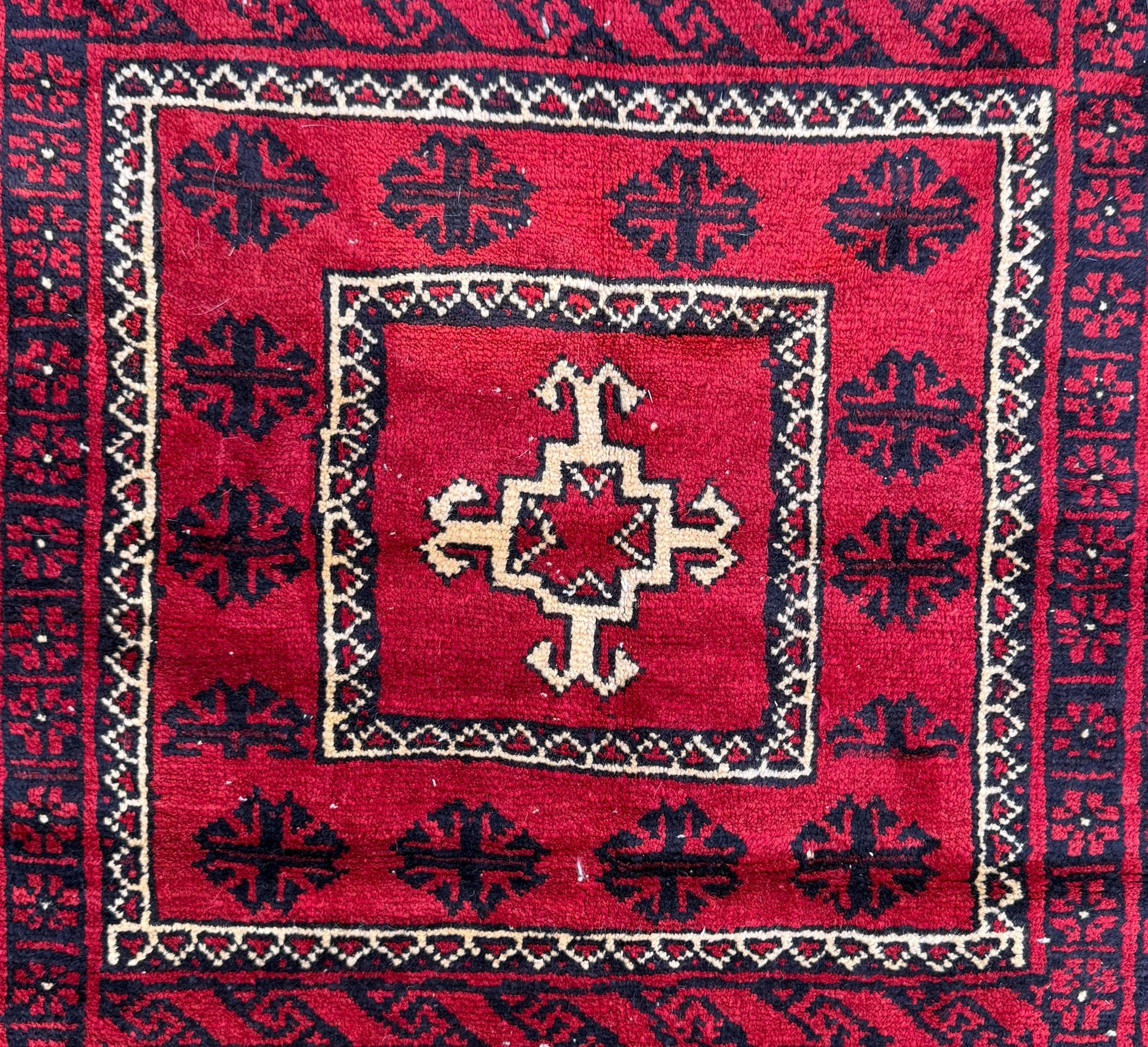 Vintage Hand-Knotted Wool Rug – 4.4x8.3 ft Geometric Tribal Anatolian Carpet