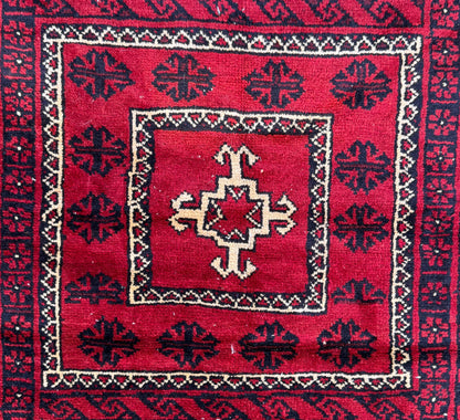 Vintage Hand-Knotted Wool Rug – 4.4x8.3 ft Geometric Tribal Anatolian Carpet
