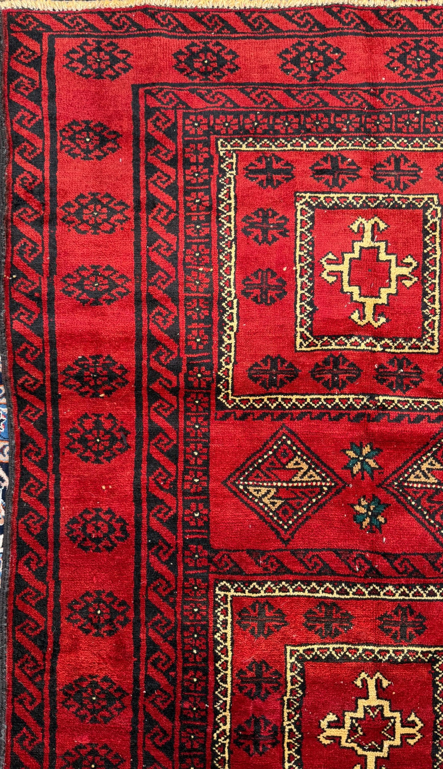 Vintage Hand-Knotted Wool Rug – 4.4x8.3 ft Geometric Tribal Anatolian Carpet
