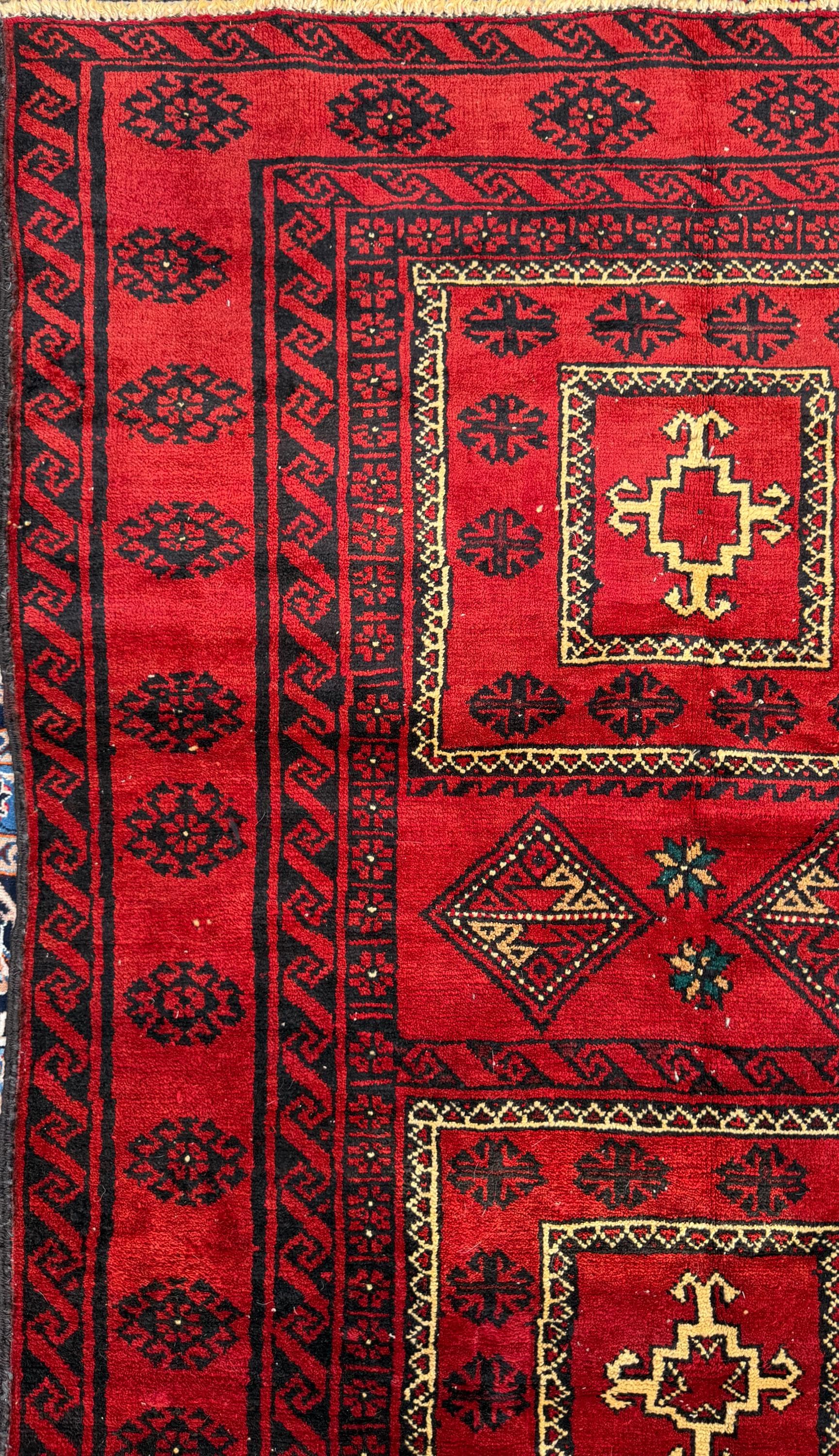 Vintage Hand-Knotted Wool Rug – 4.4x8.3 ft Geometric Tribal Anatolian Carpet