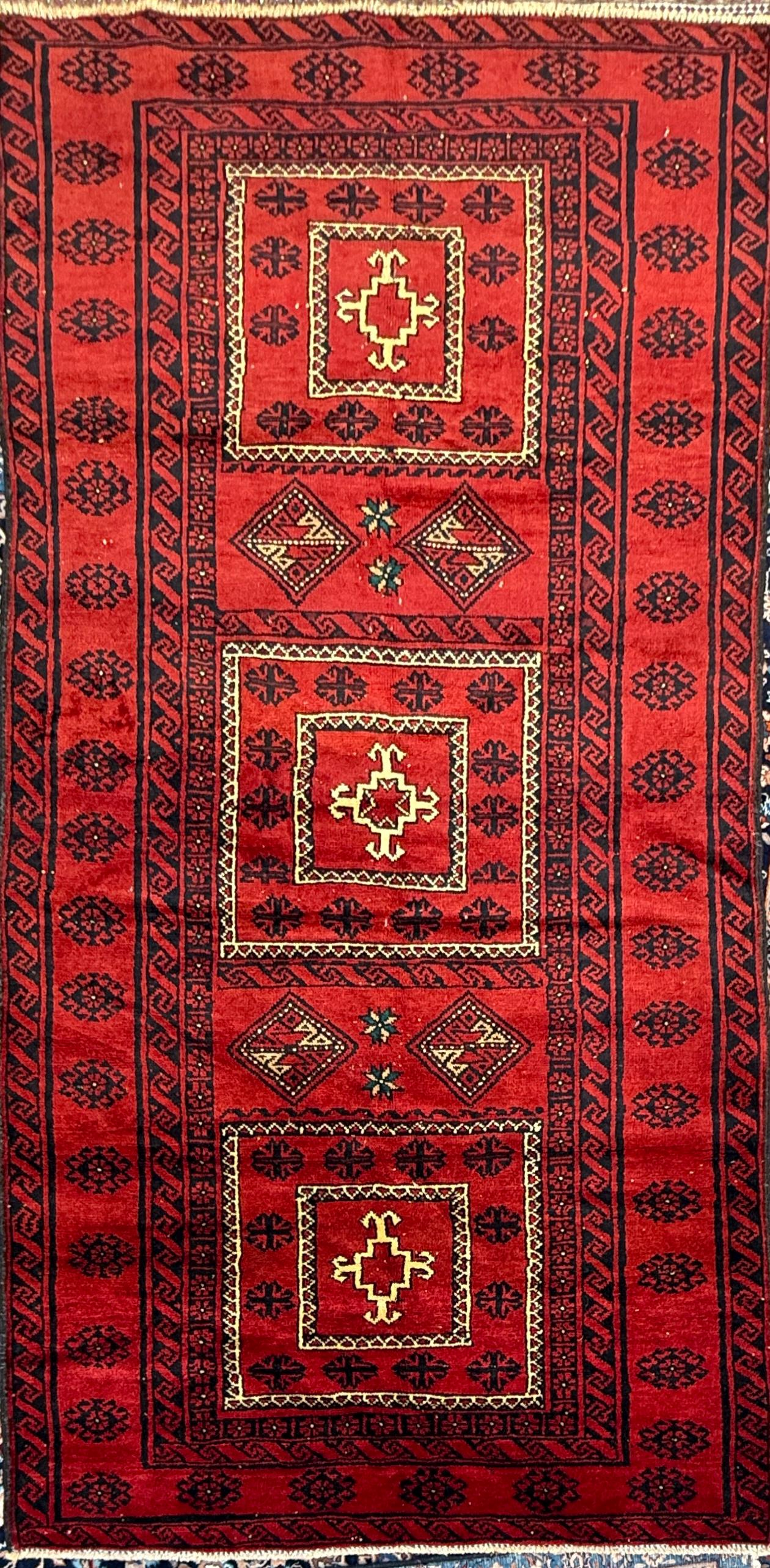 Vintage Hand-Knotted Wool Rug – 4.4x8.3 ft Geometric Tribal Anatolian Carpet