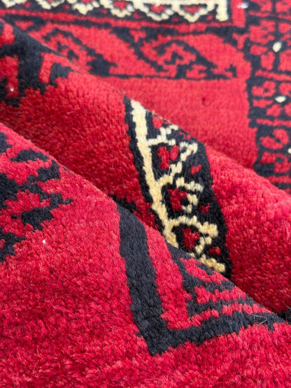 Vintage Hand-Knotted Wool Rug – 4.4x8.3 ft Geometric Tribal Anatolian Carpet