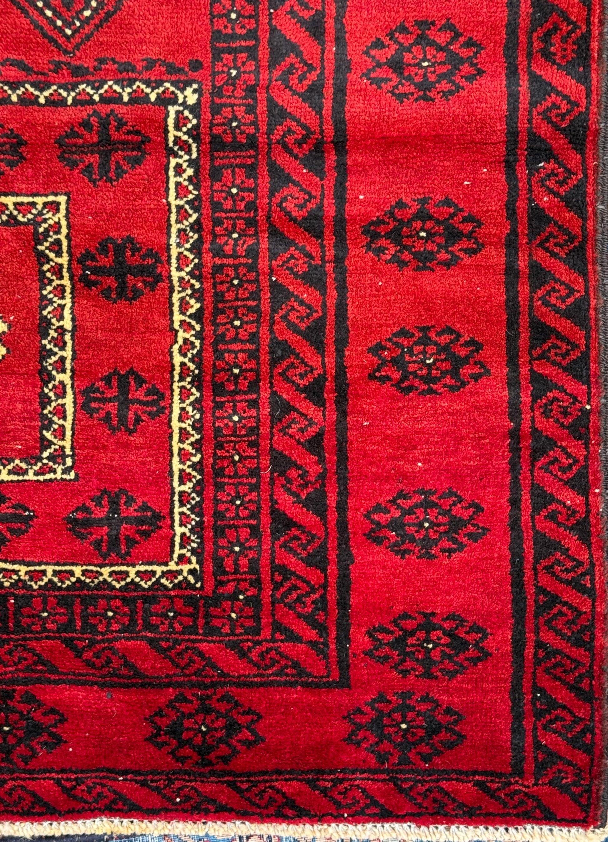 Vintage Hand-Knotted Wool Rug – 4.4x8.3 ft Geometric Tribal Anatolian Carpet