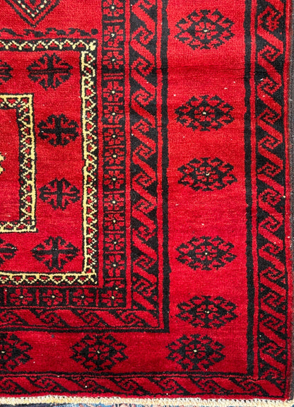 Vintage Hand-Knotted Wool Rug – 4.4x8.3 ft Geometric Tribal Anatolian Carpet