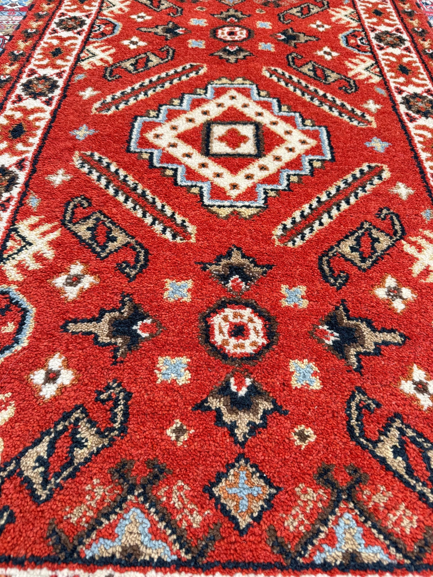 Handmade Wool Oushak Rug – Geometric Bohemian Area Carpet 3.2x5 ft